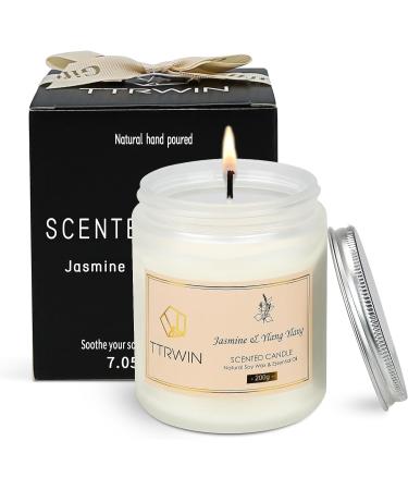 TTRWIN Jasmine & Ylang Ylang Scented Candle 200g - Long Burning Time, Natural Soy Wax & Essential Oil - Oriental Fragrance in Glass Jar - Perfect Gift for Christmas, Mother's Day, Father's Day, Birthday - Buy Online on GoSupps.com