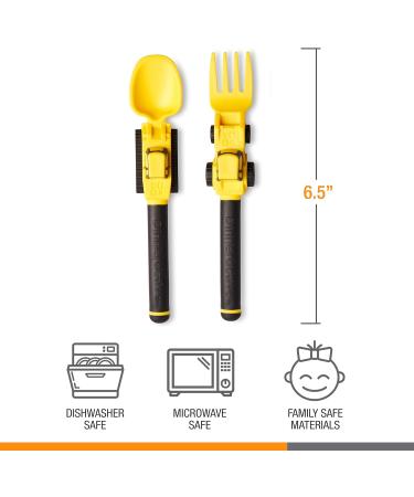 Dinneractive Construction Themed Utensil Set for Kids - 2-Piece Fork and Spoon for Toddlers - Yellow Theme - Buy Online on GoSupps.com