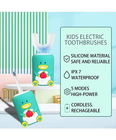 Ultrasonic Rechargeable Kids Electric Toothbrush with 2 Brush Heads | Mouthwash Cup | Smart Timer | IPX7 Waterproof | Toddler Toothbrush for Ages 2-6 | Green - Buy Online on GoSupps.com