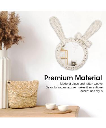 Rattan Wall Mirror Rabbit Shaped Decorative Hanging Mirror Retro White HD Mirror for Bathroom Bedroom Living Room - Buy Online on GoSupps.com