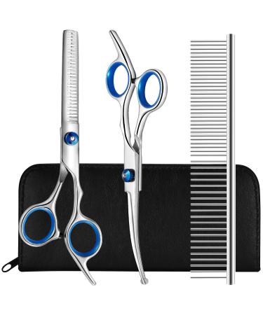 Dog Grooming Scissors Kit with Safety Round Tips, Liren Professional 3 in 1 Dog Grooming Shears Set, Sharp and Durable Pet Grooming Shears for Dogs and Cats