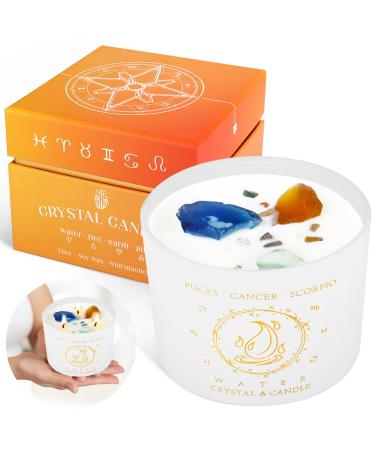 Healing Crystal Candle - Crystals and Healing Stones Manifestation Candle - Spiritual Gifts for Women - Meditation Healing Candle - 12 Oz Pisces Cancer Scorpio Zodiac Candles with Crystals Inside