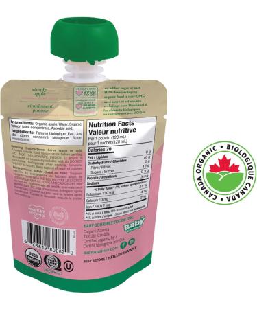 Baby Gourmet Organic Puree Baby Food Pouches - Simply Apple - No Added Sugar or Salt Non GMO No Fillers Gluten Free Kosher (128ml) 12-Pack Simply Apple 128ml (12-Pack) - Buy Online on GoSupps.com