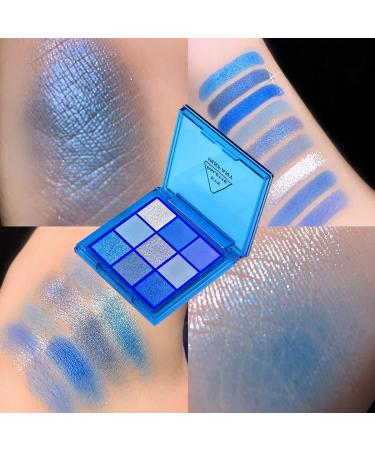 BliBling 9 Colors Blue Eyeshadow Palette - Highly Pigmented, Waterproof, Matte Glitter & Metallic Shades - Buy Online on GoSupps.com