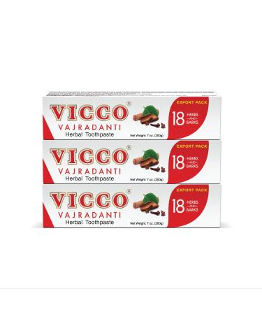 Vicco Vajradanti Herbal Ayurvedic Toothpaste -Natural Astringent and Analgesic| Consists of 18 Herbs 100% Natural Vegan & Cruelty-Free (Pack of 3 x 7oz)