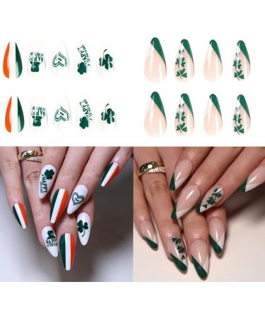 24 Pcs Nails-St. Patrick's-Day Fake-Nails with Designs Acrylic Nails On Nails False Nails for Women False Nails Medium Length with - Buy Online on GoSupps.com