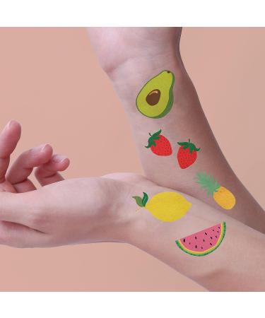 TUTTI FRUTTI VARIETY SET - 25 Assorted Fruit Inspired Waterproof Metallic Gold Temporary Flash Tattoos for Tropical Party Supplies and Birthday Celebrations - Buy Online on GoSupps.com
