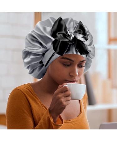 WEIPAO Silk Satin Bonnet - Reversible Double Sided Sleep Cap for Curly Hair | Black+Silver - Buy Online on GoSupps.com