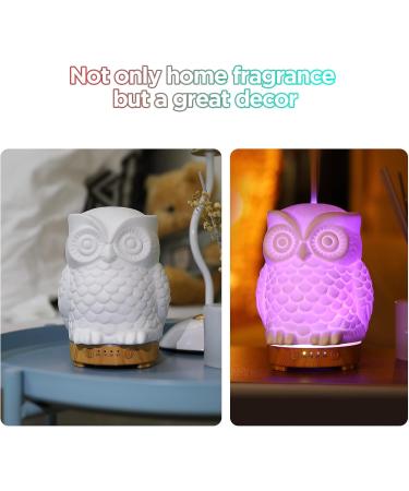 Inrorans 200ml Ceramic Owl Aromatherapy Diffuser | Ultrasonic Cool Fog Essential Oil Humidifier with LED Night Lights - 7 Color Changing - Buy Online on GoSupps.com
