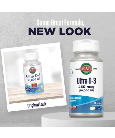 KAL Ultra D-3 250 mcg (10000 IU) - 90 Softgels | High Potency Vitamin D Supplement - Buy Online on GoSupps.com