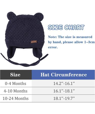 XIAOHAWANG Baby Earflap Beanie Hat - Cute Bear Knit Beanie for Infant/Toddler - Navy (6-18 Months) - Buy Online on GoSupps.com