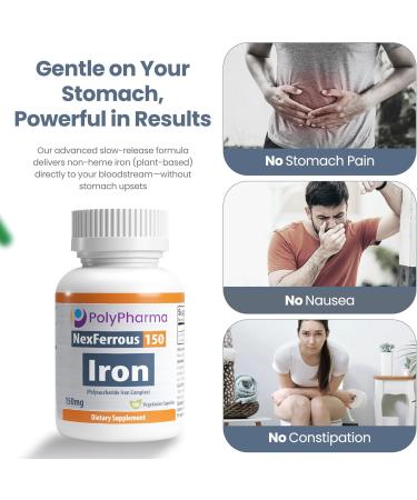 Polysaccharide Iron Complex 150mg for Anemia Support - Prevention & Treatment of Iron Deficiency, Supports Red Blood Cells Formation, Gentle on The Stomach, High Potency, USA-Made, 100 Capsules - Buy Online on GoSupps.com
