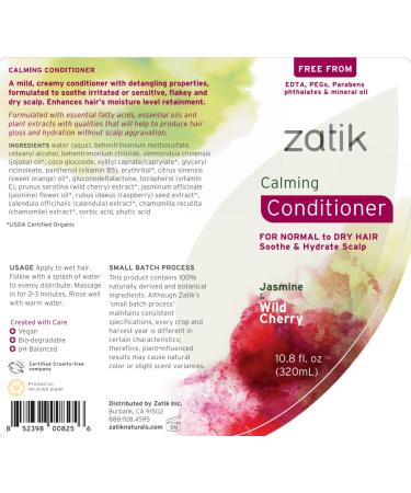 Zatik Naturals Calming Shampoo & Conditioner Set - Vegan Dandruff Relief with Jasmine & Wild Cherry pH Balanced Biodegradable 10.8 oz - Buy Online on GoSupps.com