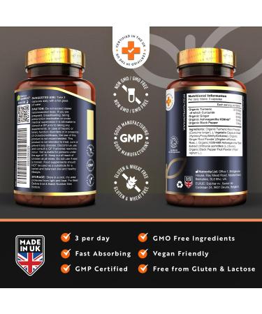 Organic Turmeric & Ashwagandha KSM-66 with Ginger & Black Pepper - 180 Vegan Capsules - Nutravita UK - Ayurveda Supplement - Buy Online on GoSupps.com