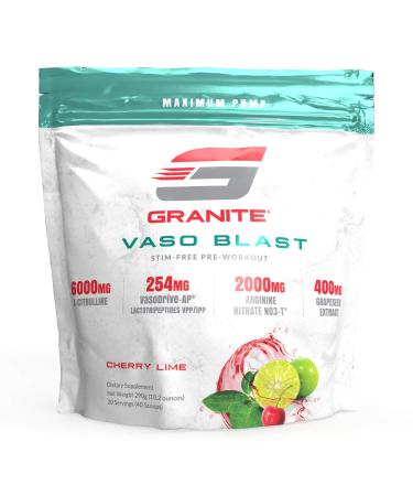 Granite® Vaso Blast Advanced 'Stim-Free' Pre-Workout (Cherry Lime) | Supports Vasodialation, NO Conversion, & ACE Inhibition for Max Pump with Grapeseed Extract, Arginine Nitrite, & VasoDrive-AP®