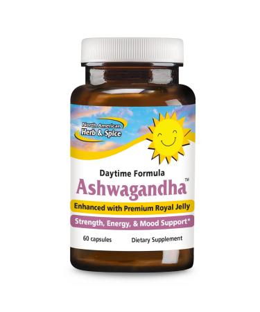 NORTH AMERICAN HERB & SPICE Ashwagandha - 60 Capsules - Enhanced with Premium Royal Jelly - Strength & Energy - Non-GMO - 30 Servings 60 count (Pack of 1)