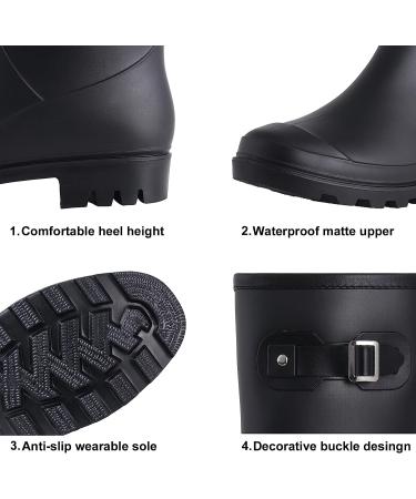 Evshine Women's Mid Calf Rain Boots - Waterproof Garden Shoes - Size 8 (Matte Black) - Buy Online on GoSupps.com