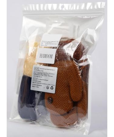 HAMOOM Toddler Knitted Gloves 2Pairs | Winter Mittens for Kids | Baby Full Finger Mittens with Adjustable String | Blue Brown | 1-3Yrs - Buy Online on GoSupps.com