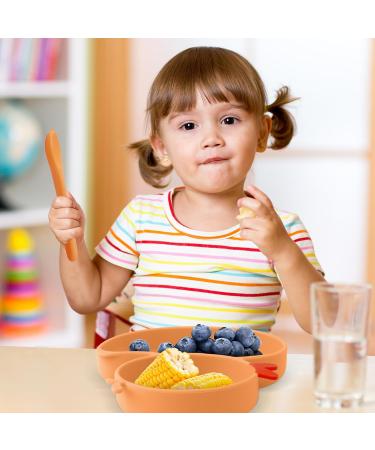 Qshare Baby Suction Plate with Spoon and Fork - Non Slip Silicone Plate for Self Feeding Training - Divided Weaning Plates for Baby Toddler (Yellow) - Buy Online on GoSupps.com