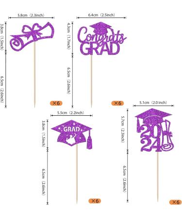 Rsstarxi 24 Pack 2024 Graduation Cupcake Toppers Glitter Congrats Grad 2024 Graduation Cap Diploma Cupcake Picks for Class of 2024 Graduation Theme Party Cake Decorations Purple - Buy Online on GoSupps.com