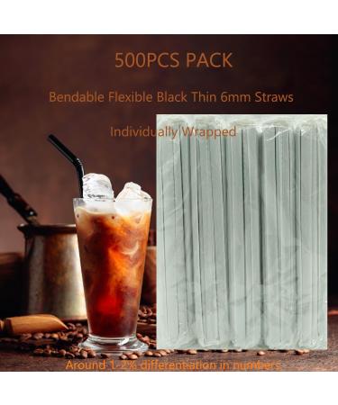 FOREVERIE 500 Counts Individually Wrapped Black Bendy Straws Plastic for Adaptive Drinking Soft Thin Standard 0.24 Inch Diameter 8.27 Inches Length Bulk Pack - Buy Online on GoSupps.com