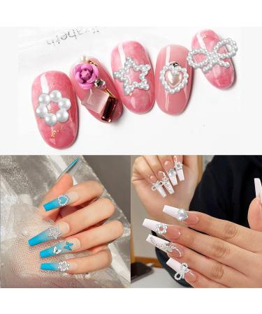 600 Pcs White Pearls 3D Nail Charms - Multi Shapes Heart Bowknot Star - Acrylic Beads for DIY Manicure & Jewelry - Buy Online on GoSupps.com