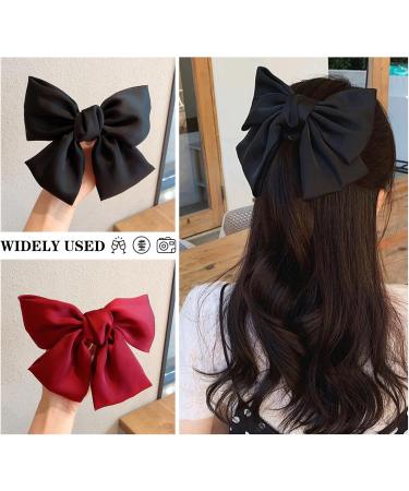 Bow Hair Clip Satin French Bow Hair Clips for Women Solid Bow Hair Clips Hair Barrette with Long Ribbon Silky Hair Bows Big Bowknot Simple Girls Hair Accessories (Black+Red) - Buy Online on GoSupps.com