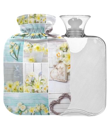 NAANLE Wood Spring Flowers Heat bottle Mit Transparent Warm Flap 2l Large Heat bottle for Bed Hand Foot Warmer Pain Relief Heat and Cold Therapy