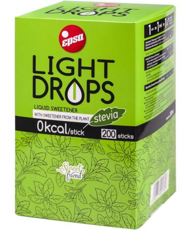 EPSA Light Drops Liquid Sweetener with Sweetener from Stevia Plant Total 200 Sticks (200 Portions 0 kcal per Portion) - Buy Online on GoSupps.com