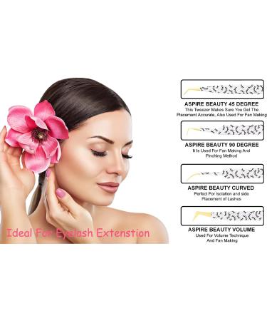 Aspire Beauty 4pcs Professional Nano Fiber Tip Printed Eyelash Extension Tweezers - Premium Japanese Stainless Steel with Diamond Grip - Buy Online on GoSupps.com