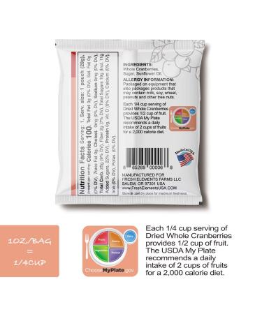 Fresh Elements Dried Whole Cranberries 1oz Single Serving Pack - Preservative Free, Gluten Free, Non GMO - Ideal for Salads and Baking - Healthy Snack (16 Pack) - Buy Online on GoSupps.com