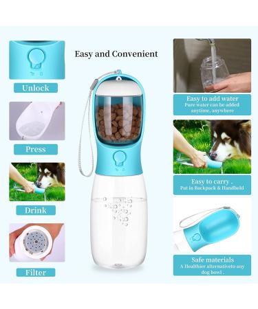 Large 19oz Portable Dog Water Bottle Dispenser with Food Container - Blue - Buy Online on GoSupps.com
