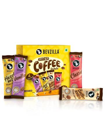 BVZ 48 Instant Coffee Powder Sachets (48 X2 Gram Sachets)| Turkish Hazelnut Colombian Gold French Vanilla & English Butterscotch | 12 Sachets Each Flavour| Hot & Cold Coffee| Makes 48 Cups| 100 % Arabica Coffee| Strong Coffee| Best Coffee | Espresso Latte