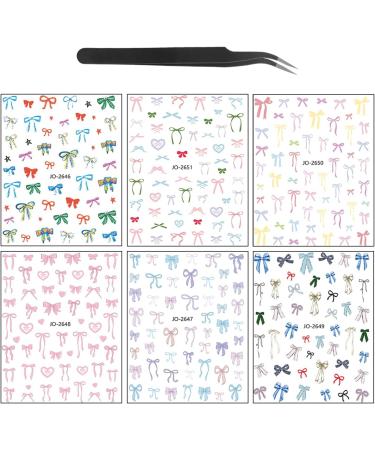 6 Sheets Cute Pink Bow Nail Stickers for Nail Art | 3D Self-Adhesive Decals with Tweezers | Colorful DIY Nail Supplies for Women & Girls - Buy Online on GoSupps.com