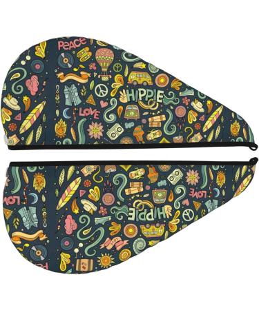 Hair Towel Wrap - Quick Drying Hair Turban with Button | Colorful Hippie Design - Perfect for Easy Drying & Soft Care - Buy Online on GoSupps.com