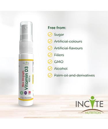 High Strength Vitamin D3 4000 IU Spray | Natural Peppermint Flavor | 25ml (144 Servings) | Made in UK by Incite Nutrition - Buy Online on GoSupps.com