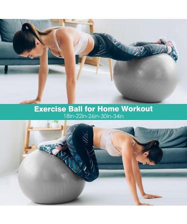 RITHIOX Exercise Ball Yoga Ball 26 Gray - Anti-Slip Stability Ball for Pregnancy Birthing, Anti-Burst Workout Ball with Quick Pump - Perfect for Office, Home, Gym - Buy Online on GoSupps.com