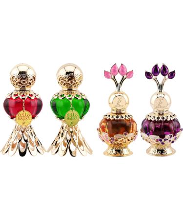 Khadlaj Malika Collection for Women 4 Pc Perfume Oil Set (Red + Green + Pink Musk + Purple Musk) 0.67 Ounce 4 MALIKA GREEN: Oriental Fruity 2.68 Fl Oz (Pack of 1)