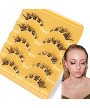 Self-Adhesive Eyelashes 5 Pairs Anime Lashes Natural Doll Eye Fluffy Wispy Faux Mink Manga Lashes Cosplay