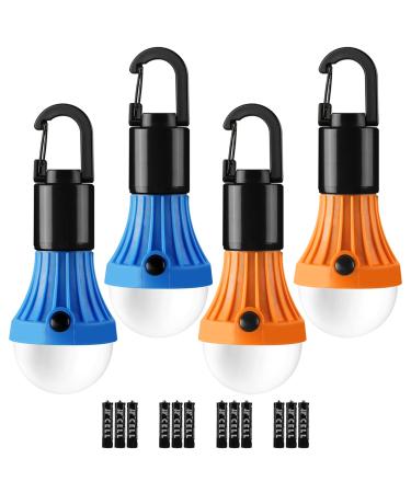 Lepro LED Camping Lantern, Camping Accessories, 3 Lighting Modes, Hanging Tent Light Bulbs with Clip Hook for Camping, Hiking, Hurricane, Storms, Outages, Collapsible, Batteries Included, 4 Packs