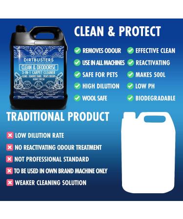 Dirtbusters Carpet Cleaner Shampoo Solution Clean & Deodorise 3-in-1 Cleaning Stain Remove & Odour Treatment Berry Fresh (1L) - Buy Online on GoSupps.com