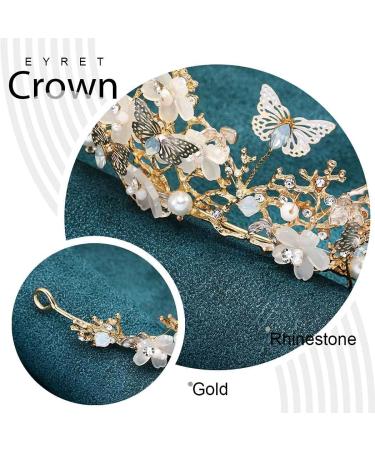 Gold Tiara Butterfly Rhinestone Crown for Wedding Bride - Crystal Queen Headpiece for Women and Girls - Buy Online on GoSupps.com
