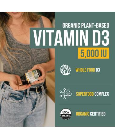 Organic Vitamin D3 5000 IU - Plant-Based Cholecalciferol, Vegan & Gluten-Free - 60 Capsules - Buy Online on GoSupps.com