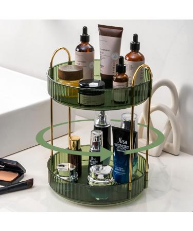 shuang qing Rotating Makeup Organizer for Vanity 2 Tier High-Capacity Skincare Clear Make Up Storage Perfume Organizers Cosmetic Dresser Organizer Countertop 360 Spinning (Green) Gem green 2 Tier