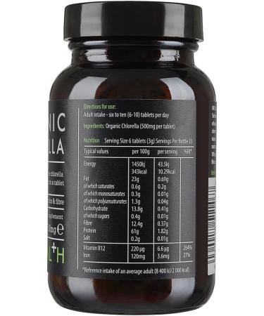 KIKI Health Organic Chlorella Tablets - 100% Organic Superfood for Digestive, Immune & Brain Health | Vegan Protein & Vitamins | Chlorella Vulgaris 200 Tablets (500mg) - Buy Online on GoSupps.com