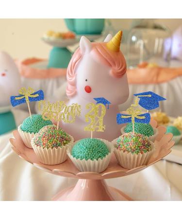 24 PCS 2024 Graduation Cupcake Topper Glitter Diploma Grad Cap Congrats Grad Class of 2024 Cupcake Picks for 2024 Graduation Theme Party Cake Decorations Supplies Blue Gold - Buy Online on GoSupps.com