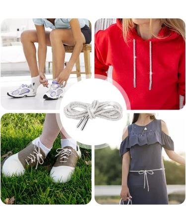 Rhinestone Shoe Laces Set with Metal Tips - 5.47 Yards Glitter Cords for DIY Hoodie, Pants, Hats (Silver) - Buy Online on GoSupps.com
