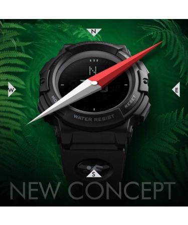 Mens Military Digital Sports Watch with Survival Compass | 50M Waterproof, 3 Alarm, Stopwatch | Black - Buy Online on GoSupps.com