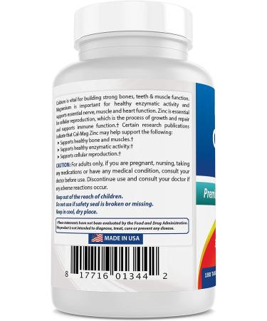 Best Naturals CAL MAG ZINC - 180 Tablets - USA Facility, GMP Certified, Third Party Tested - Essential Mineral Complex - Buy Online on GoSupps.com