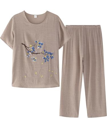 WILLBEST Women Two Piece Outfit Cotton Linen Round Neck Crop Basic Top and High Waist Shorts Matching Lounge Sets Sweatsuits 169-sukrn-beige#4 3XL - Buy Online on GoSupps.com